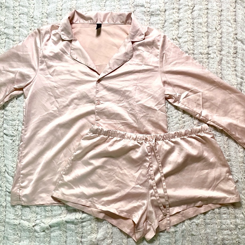 Pink Satin Pajama Set